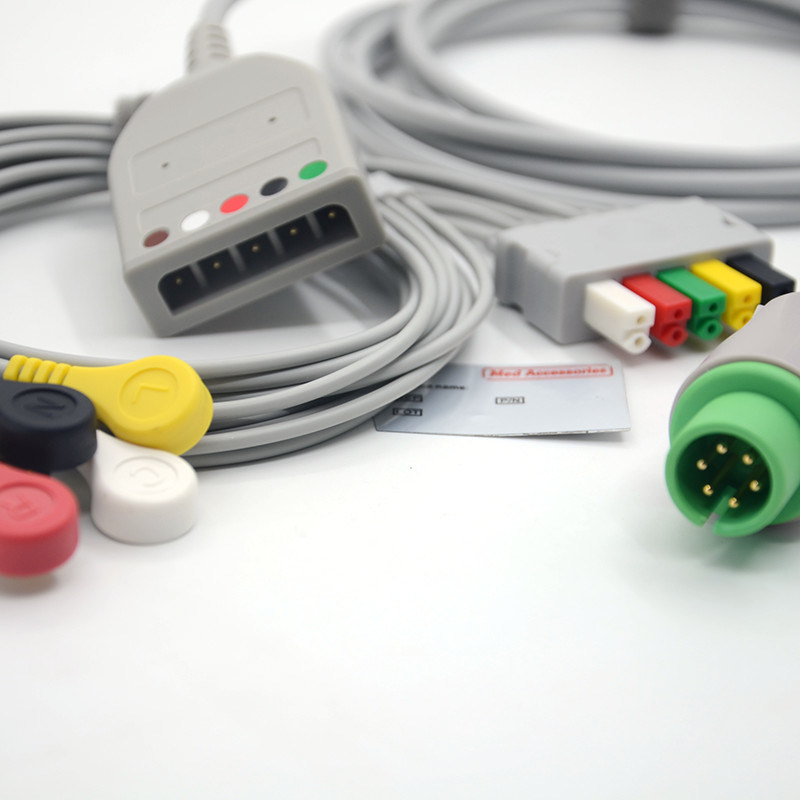 স্প্লিট ৬ পিন ৫ লিড ইসিজি মনিটর ক্যাবল গ্রে কালার ল্যাটেক্স ফ্রি মাল্টি ফাংশন