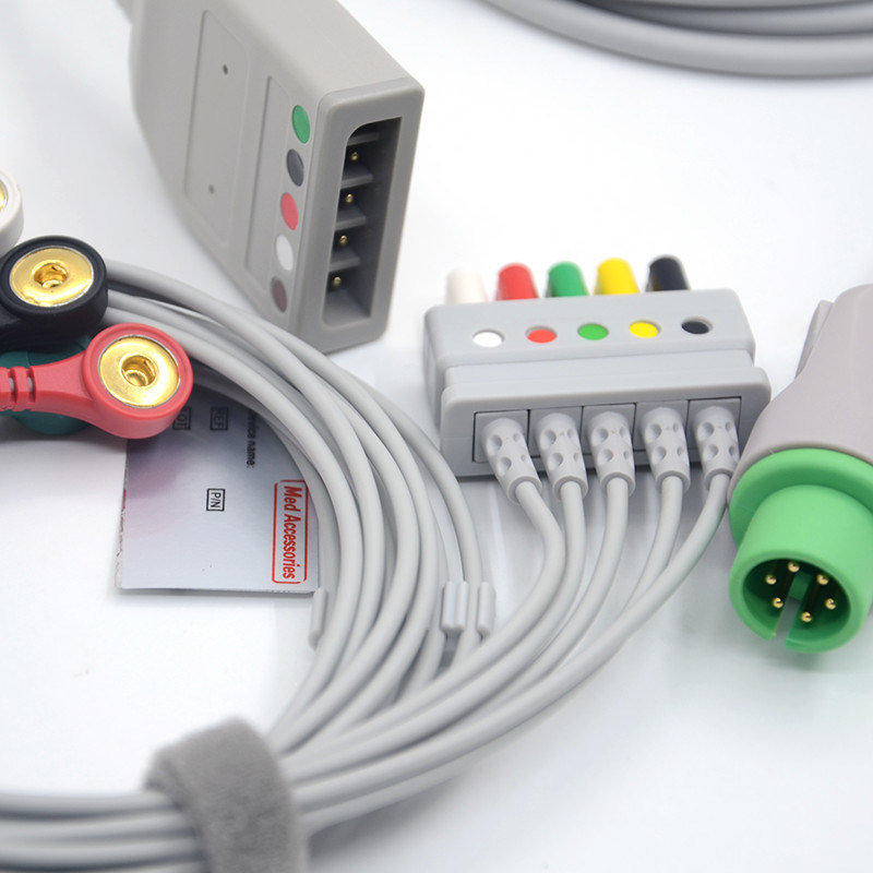 স্প্লিট ৬ পিন ৫ লিড ইসিজি মনিটর ক্যাবল গ্রে কালার ল্যাটেক্স ফ্রি মাল্টি ফাংশন