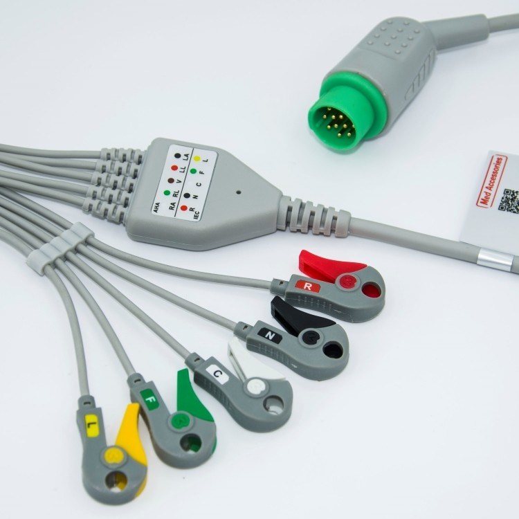 মেডিকেল কেয়ার মনিটর আনুষাঙ্গিক বায়োলাইট ইসিজি তারের 12 পিন 5 লিডস গ্র্যাবার শেষ এক টুকরা 3.4m আকার