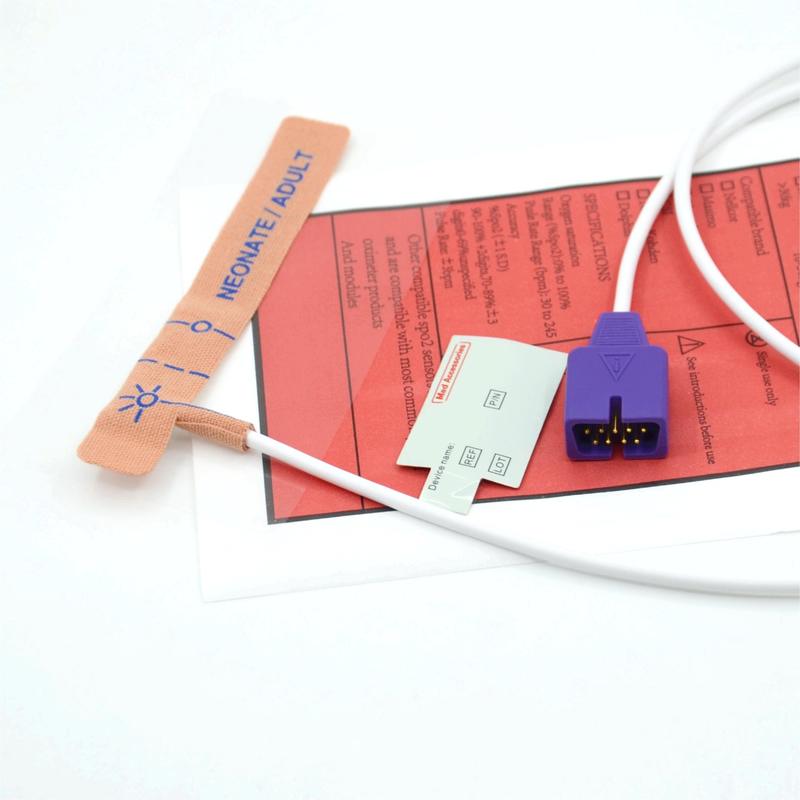 মেডিকেল আনুষাঙ্গিক সরবরাহকারী স্ট্রেচ ফ্যাব্রিক সামঞ্জস্যপূর্ণ nellcor 9pin একক SpO2 সেন্সর নবজাতক / প্রাপ্তবয়স্কদের জন্য