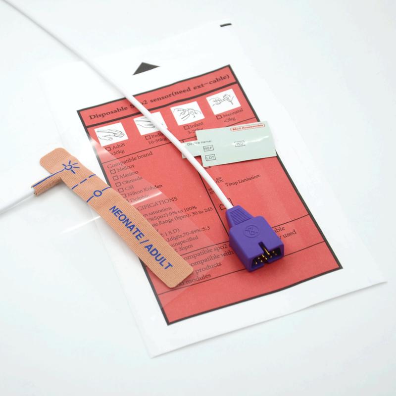 মেডিকেল আনুষাঙ্গিক সরবরাহকারী স্ট্রেচ ফ্যাব্রিক সামঞ্জস্যপূর্ণ nellcor 9pin একক SpO2 সেন্সর নবজাতক / প্রাপ্তবয়স্কদের জন্য