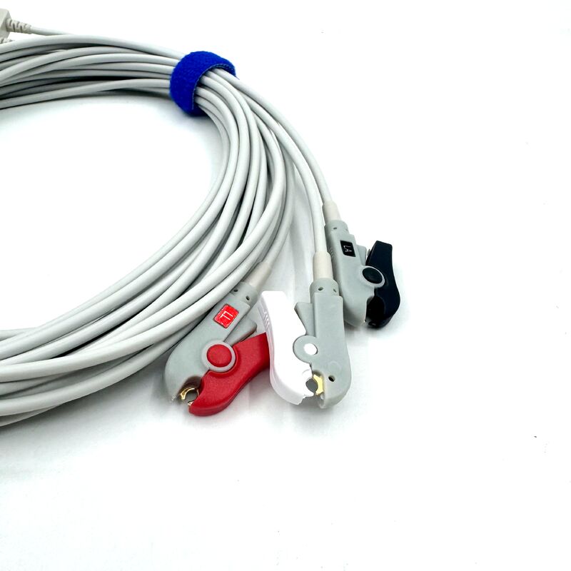 High Quality Med Accessories RoHS Certified Diagnostic Silicone IEC Color 3-Lead Grabber ECG Cable Leadwire